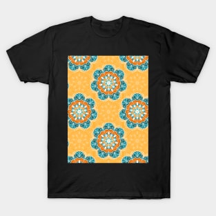 Floral Mandala Tile in Orange & Teal T-Shirt